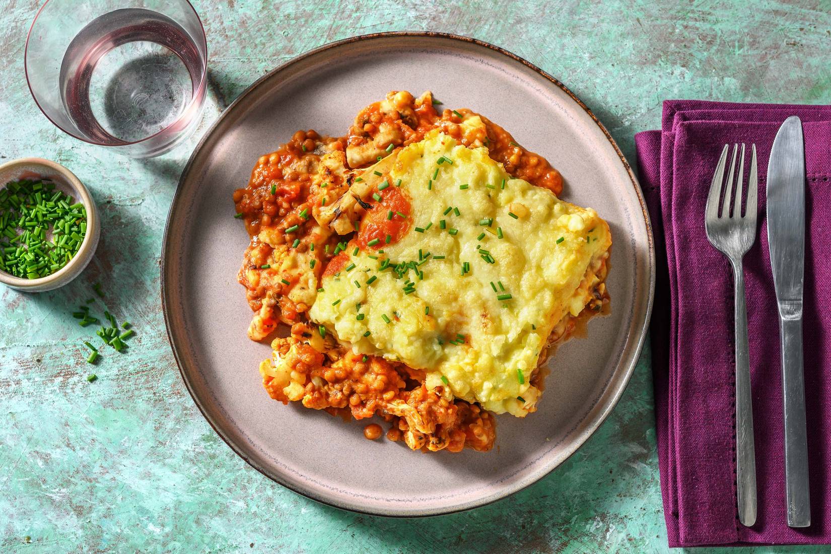 Roasted Cauliflower and Harissa Lentil Pie