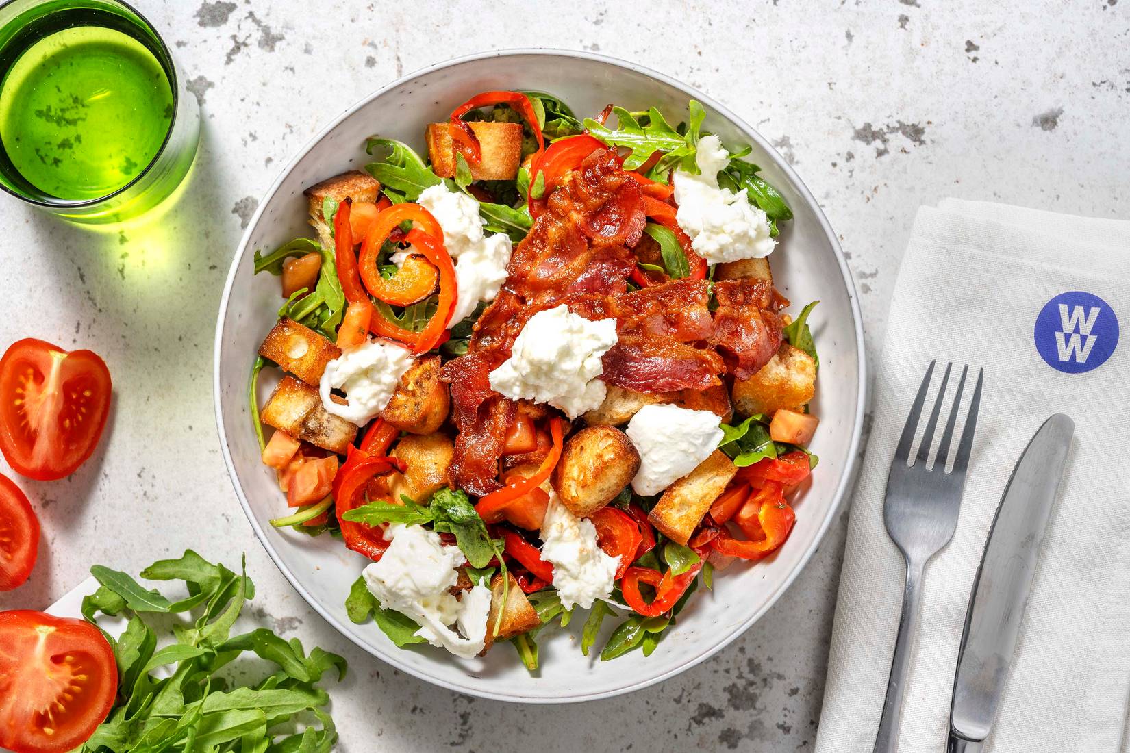 Roasted Pepper, Mozzarella and Bacon Salad
