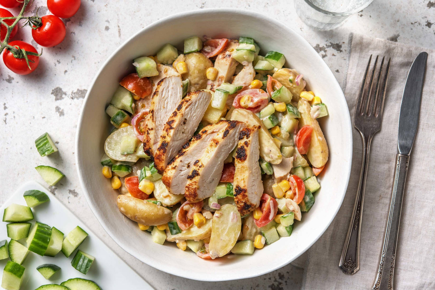 Salade de grenailles au poulet à la méditerranéenne