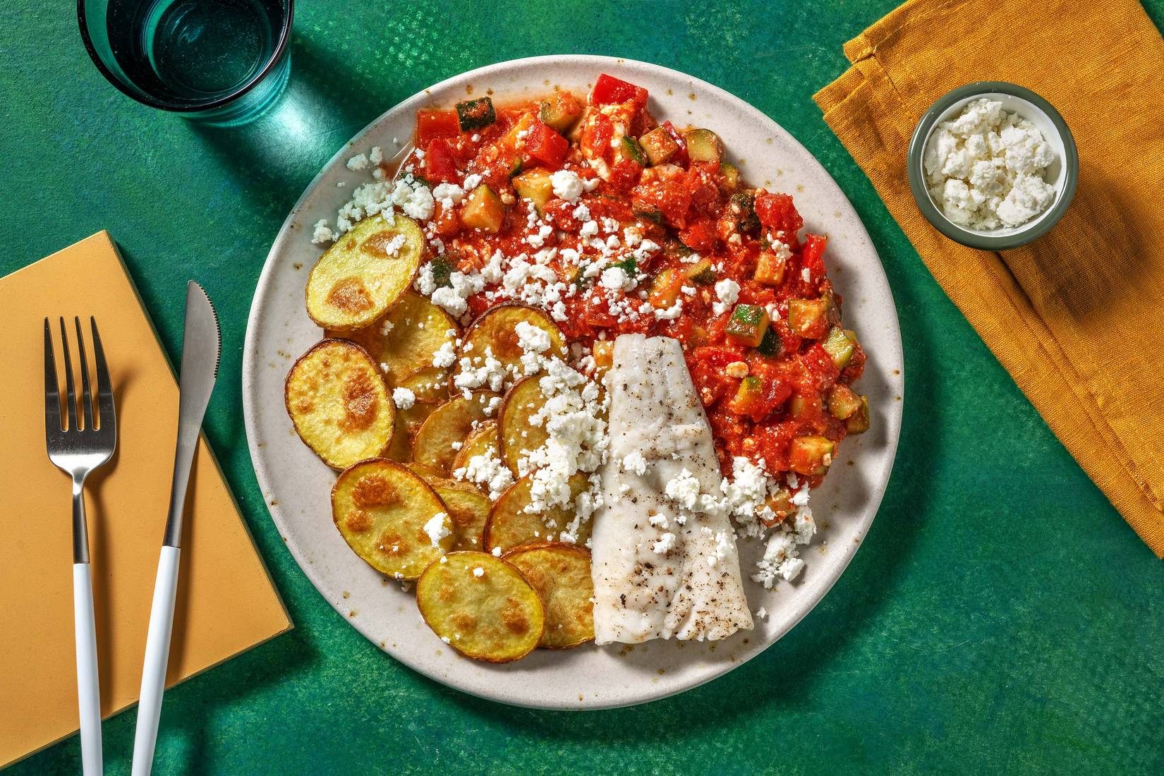 Seehecht mit Tomaten-Zucchini-Gemüse