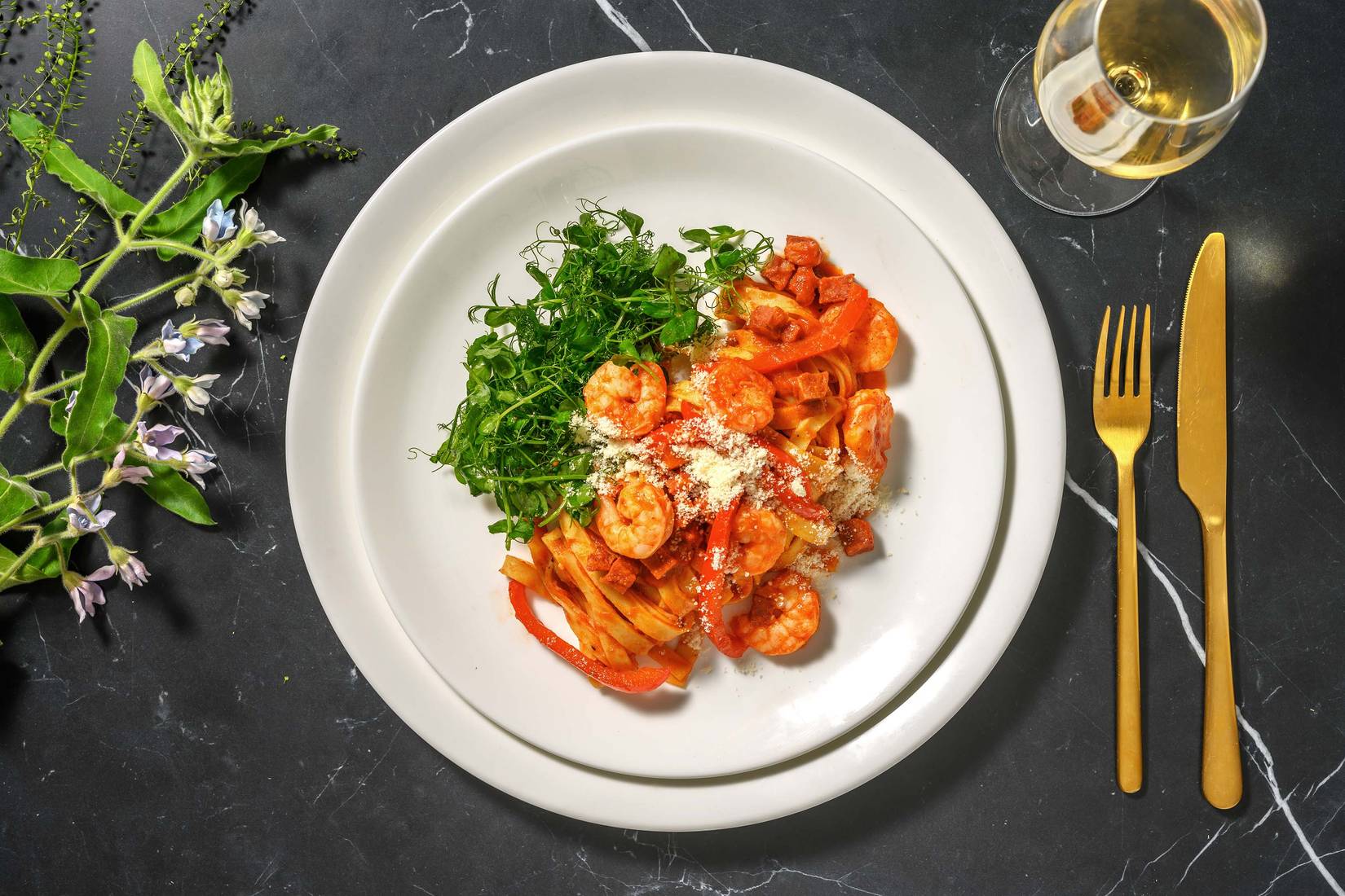 Spicy King Prawn and Chorizo Tagliatelle