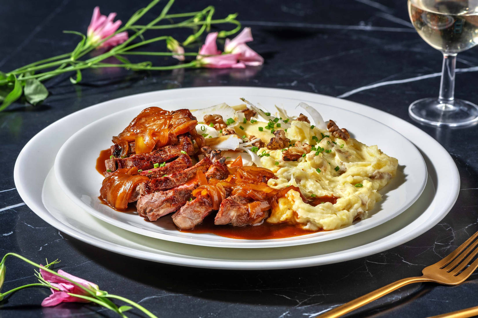 Double Striploin Steak and Fennel-Apple-Walnut Salad