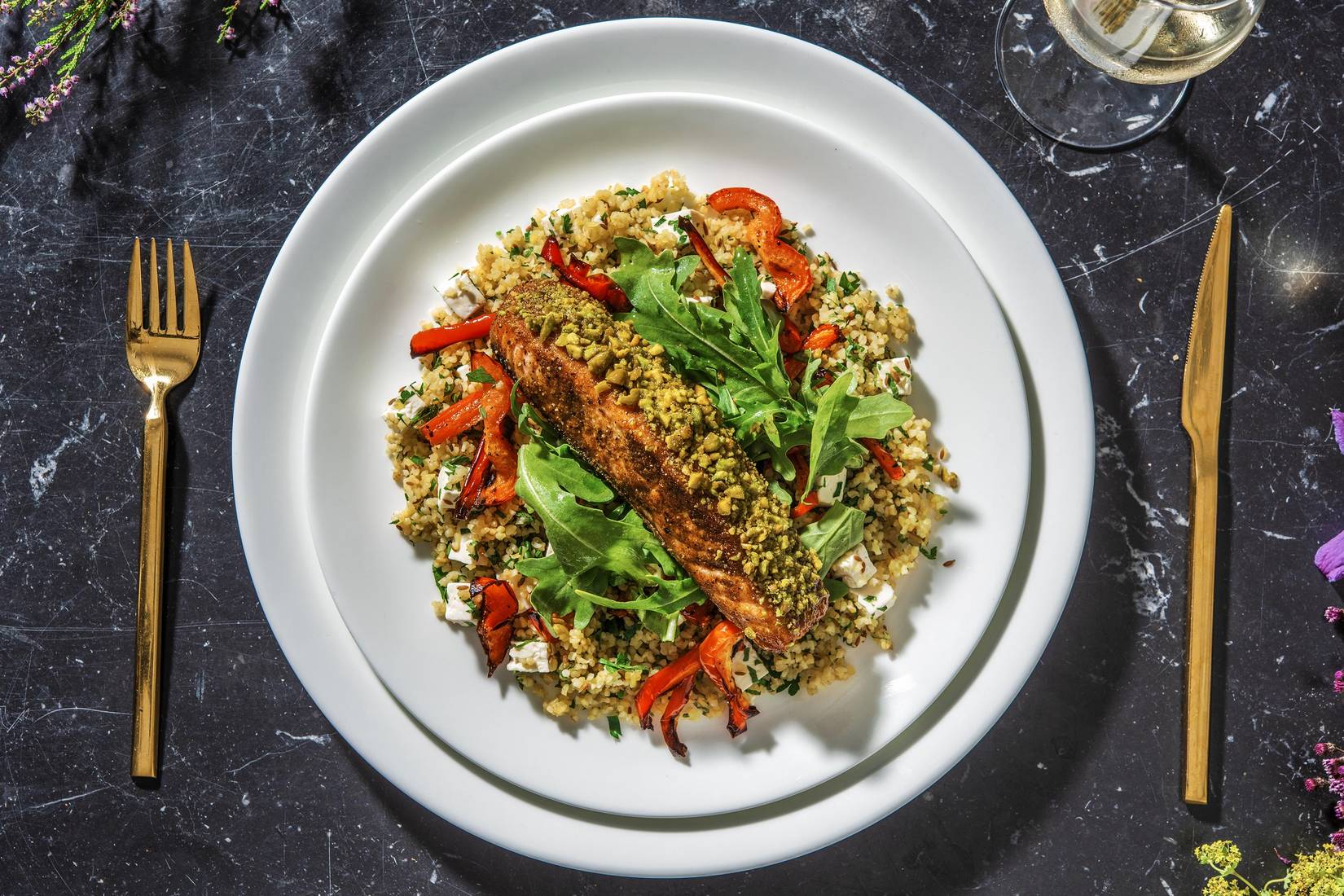 Sticky Pistachio Crusted Salmon