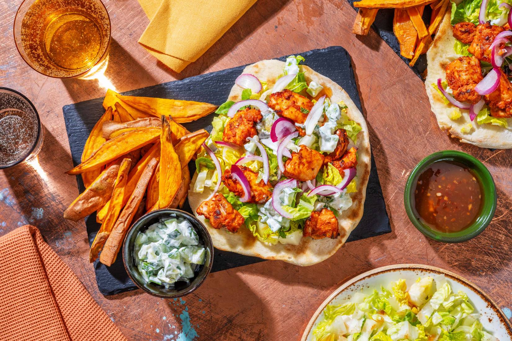 Tandoori Chicken Naan and Sweet Potato Wedges