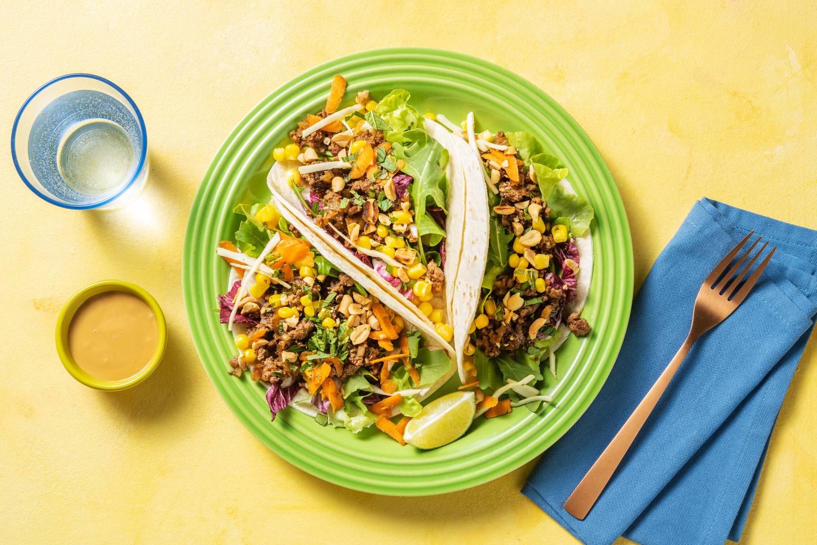Tortillas au bœuf haché en marinade à l'asiatique gingembre-citron vert