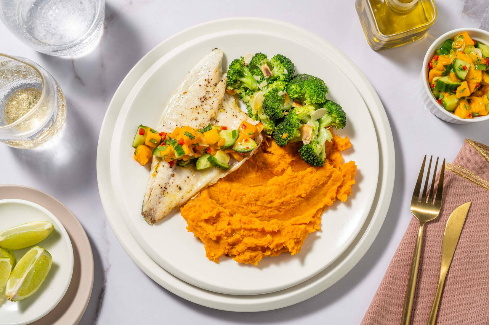 Tropisches Doradenfilet mit Süßkartoffelstampf