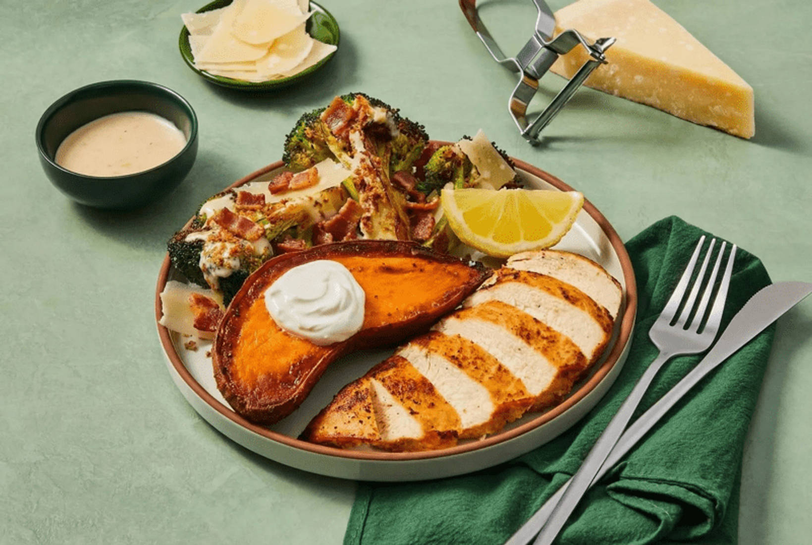 Roasted Chicken & Caesar Broccoli with Bacon