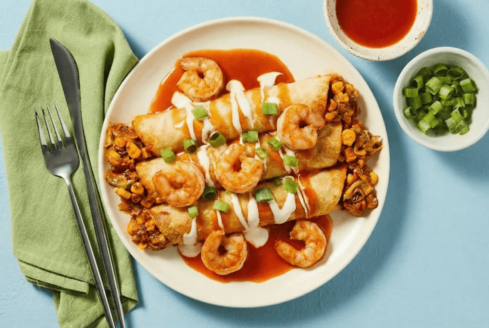 Southwest Shrimp, Corn & Zucchini Flautas