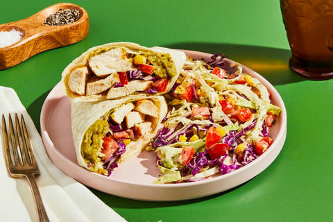 Spicy Cooked Chicken & Guacamole Wraps