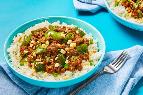 Quick Kung Pao Glazed Shrimp Bowls