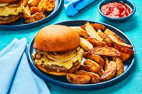 Griddled Onion Bacon Burgers