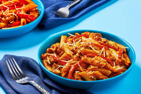 Garlicky Red Pepper & Pork Sausage Penne