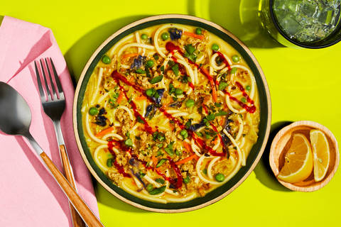 Spicy Coconut Curry Tempeh Noodle Soup