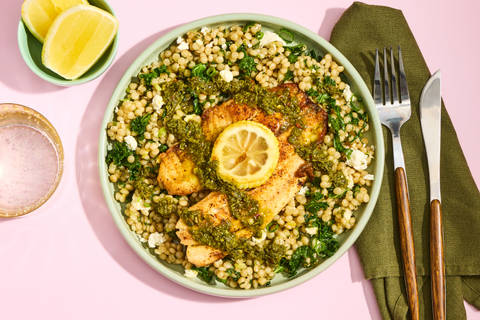 Spiced Barramundi with Lemony Kale Couscous