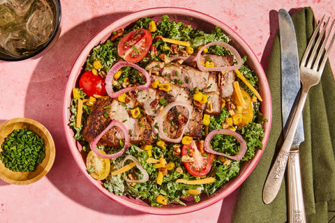 Spicy Cajun Ranch Pork & Bacon Kale Salad