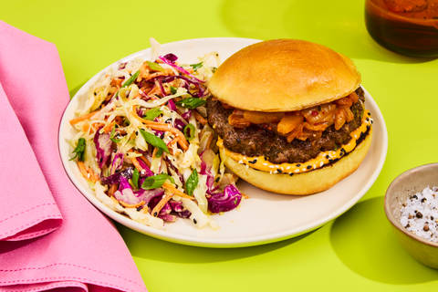 Teriyaki Bacon Burgers with Kimchi