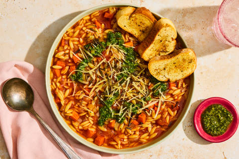 Cozy Herby Italian Orzo Soup with Steak