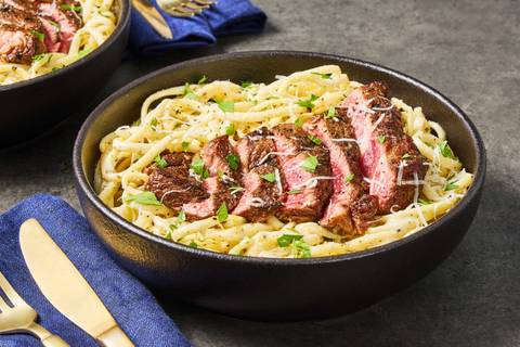 Seared Steak & Creamy Linguine Alfredo