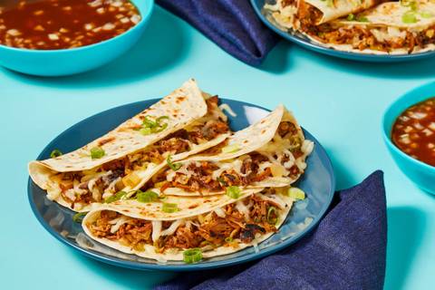 Cheesy Birria Style Chicken Tacos