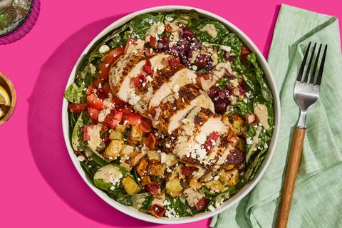 Greek Spinach Salad with Chicken & Bacon