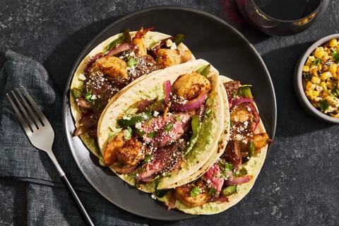 Fajita Spiced Steak & Shrimp Tacos