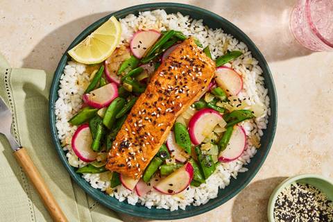 Sticky Honey Miso Salmon & Rice Bowls