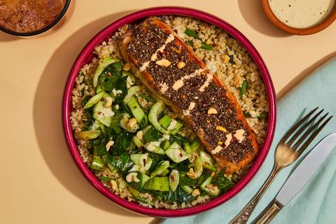 Chia Crusted Salmon Bulgur Bowls