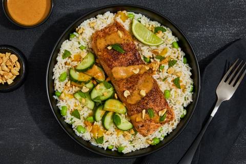 Salmon & Mango Rice With Peanut Sauce