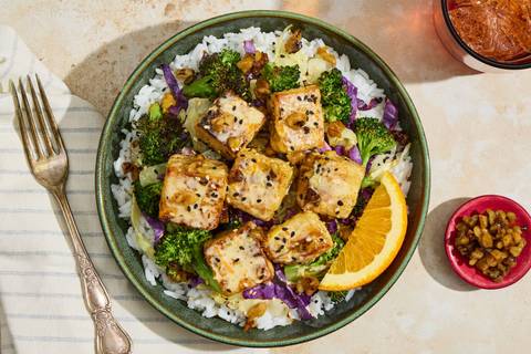 Crispy Orange Tofu with Sesame Broccoli