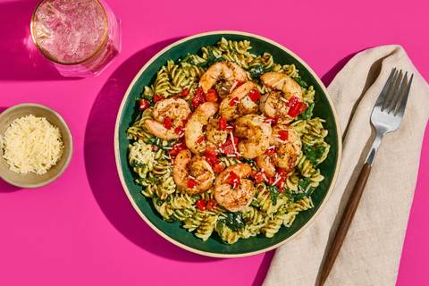 Tuscan Shrimp & Pesto Spinach Pasta