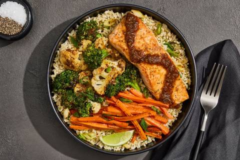 Sweet Umami Salmon Brown Rice Bowls