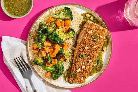 Panko Salmon with Shrimp & Sweet Potatoes