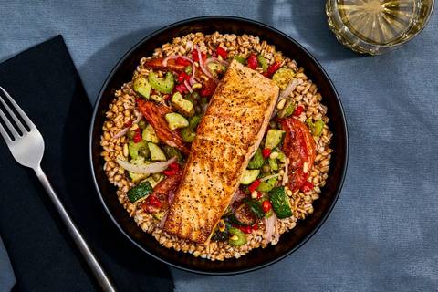 Rosemary Basil Roasted Salmon Farro Bowls