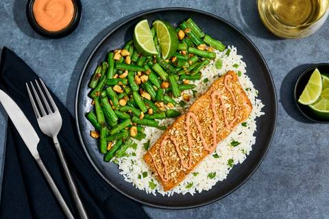 Sriracha Crusted Salmon & Peanut Green Beans