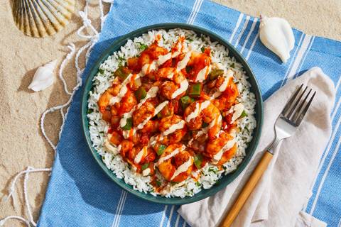Cajun Spiced Wild Gulf Shrimp & Bacon over Rice