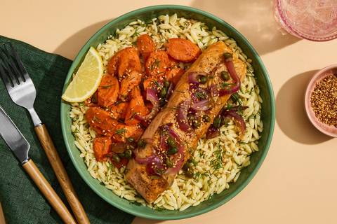 Lemon Brown Butter Salmon over Dill Orzo