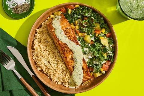 Herbed Salmon & Creamy Basil Quinoa Bowls