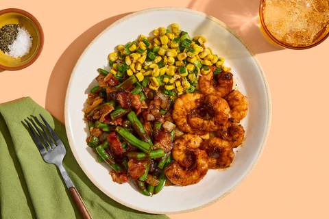 BBQ Shrimp with Bacon Green Beans