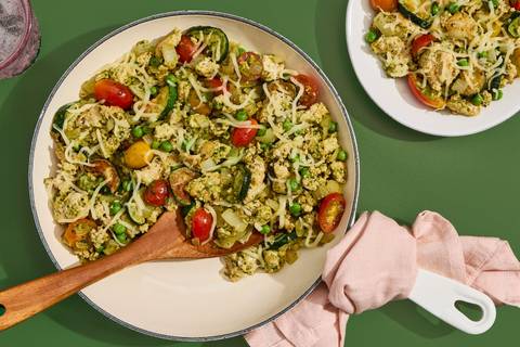 One Pan Pesto & Mozzarella Pork Skillet