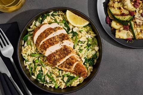 Oregano Chicken over Spinach & Feta Orzo