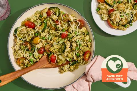 One Pan Pesto & Mozzarella Turkey Skillet