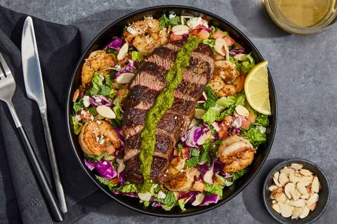 Shrimp & Steak Salad with Schug Sauce