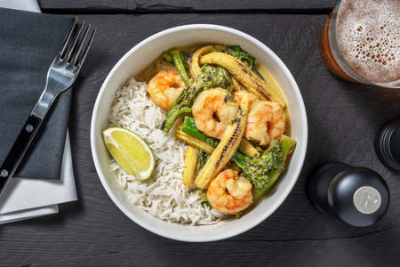 Ultimate Thai Green Style King Prawn Curry and Rice Recipe