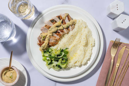 Pork Chops with Creamy Sage Sauce with Cauliflower Mash