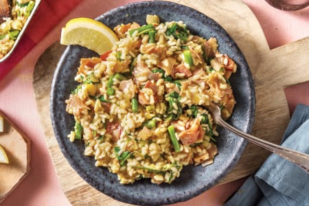 Bacon Basil Pesto Risotto with Greens Parmesan