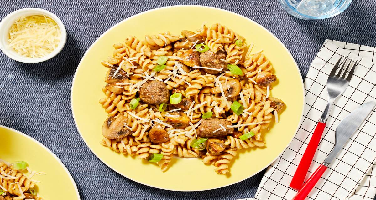 Fusilli with Beef Meatballs in a Tuscan Mushroom Sauce