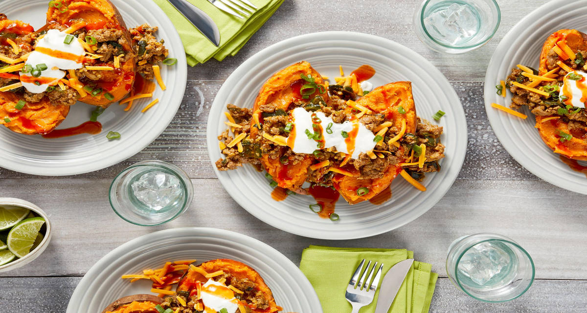 Southwestern Stuffed Sweet Potatoes with Pork and Poblano Peppers