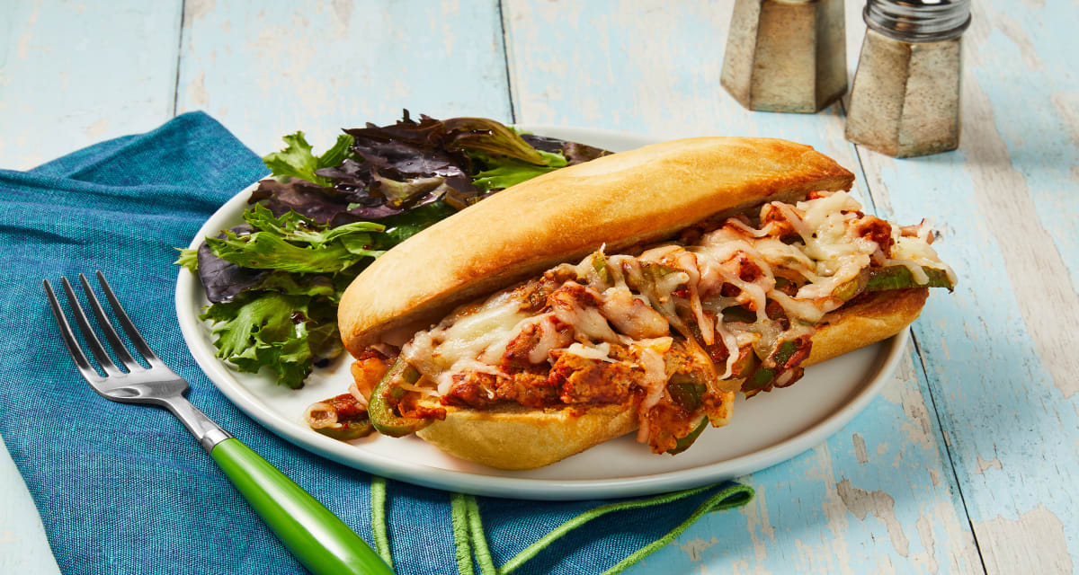 Gametime Chicken Sausage & Pepper Subs with Mixed Green Salad & Balsamic Vinaigrette-image