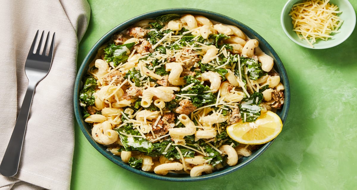 Creamy Chicken Sausage & Kale Cavatappi with Garlic, Lemon & Parmesan-image