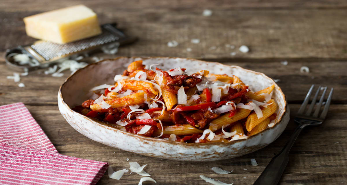 Spicy Chorizo & Tomato Penne with Charred Red Pepper-image